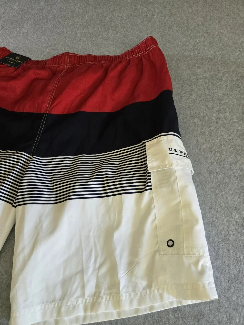 U.S. Polo Assn. - Red / White / Blue Lined Swim Suit Board Shorts - Men 3XL